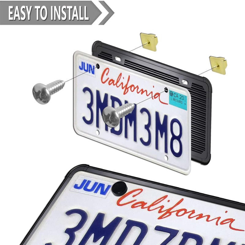 ZXFOOG Black License Plate Frame- Silicone License Plate Cover Holder for Front or Rear Car Tag, Rustproof Rattle Proof with Mounting Screws Caps, 1 Pack - Image 4